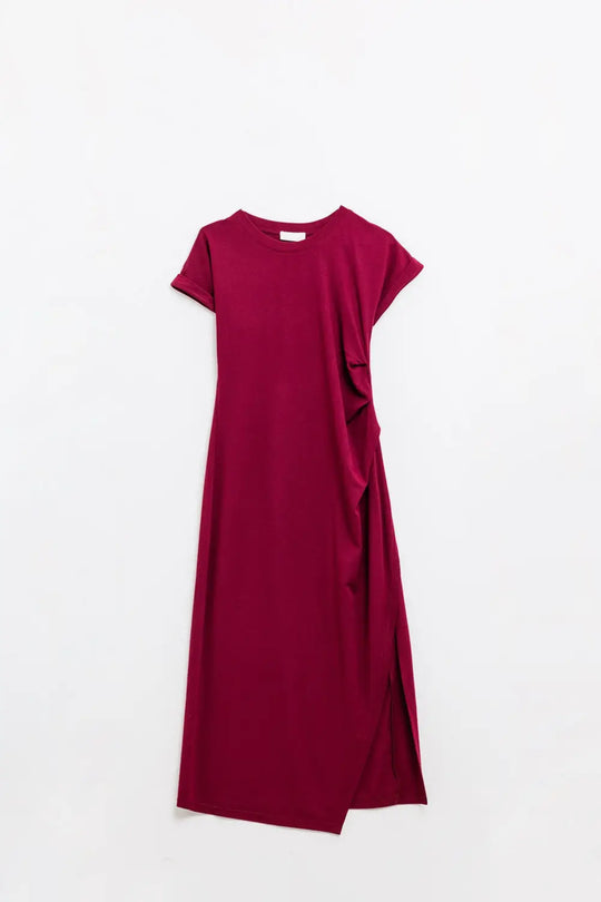 Sleeveless burgundy stretch tencel dress - Dresses