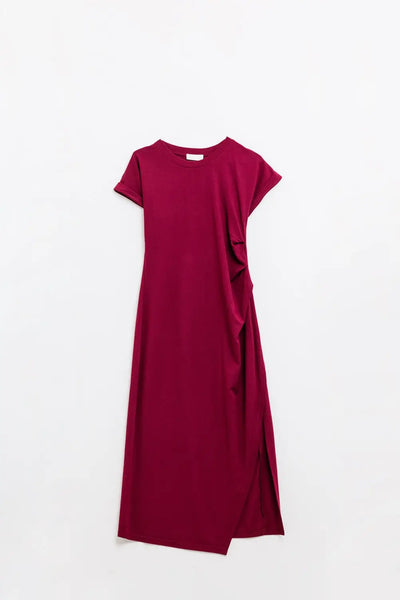 Sleeveless burgundy stretch tencel dress - Dresses