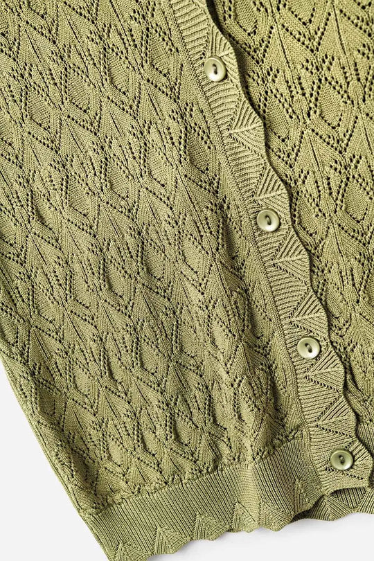 Pointelle Knitted Vest With Scalloped Edges in Khaki - One Size / Green - Sweaters