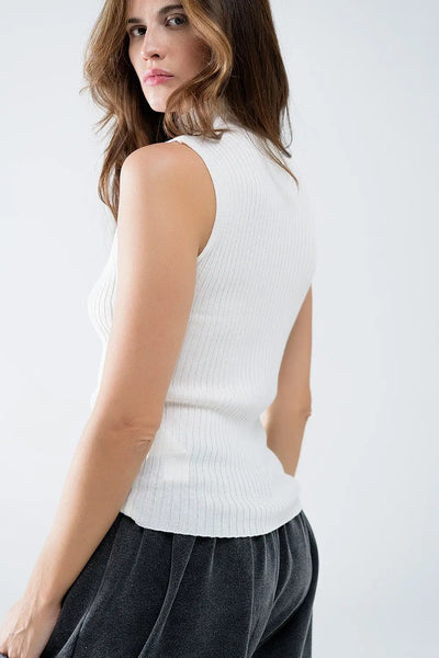 Sleeveless fine knit wool sweater in ecru - Sweaters