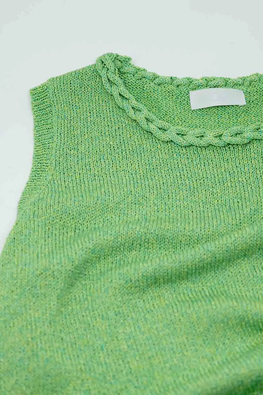 Sleeveless Green Sweater With Crew Neckline And Braid Detail At Neckline - One Size / Green - Sweaters