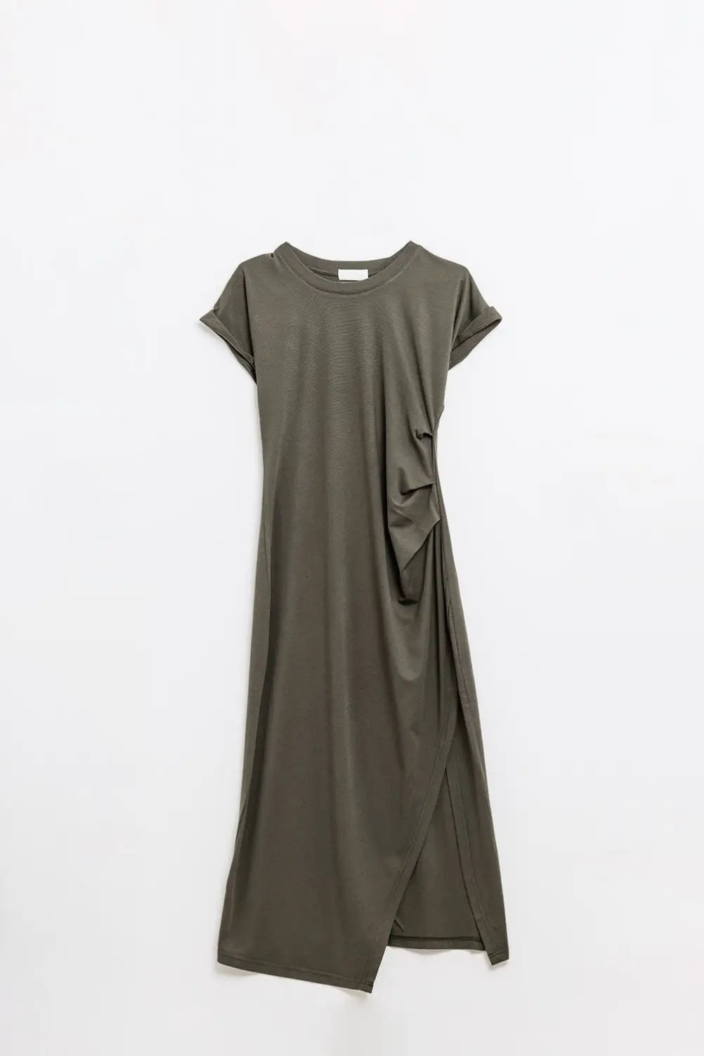 Sleeveless khaki stretch tencel dress - Dresses