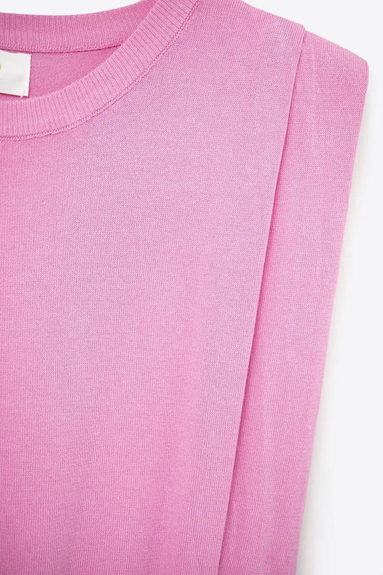 Sleeveless Knited Top With Shoulder Drape in Fuchsia - One Size / Fuchsia - Sweaters