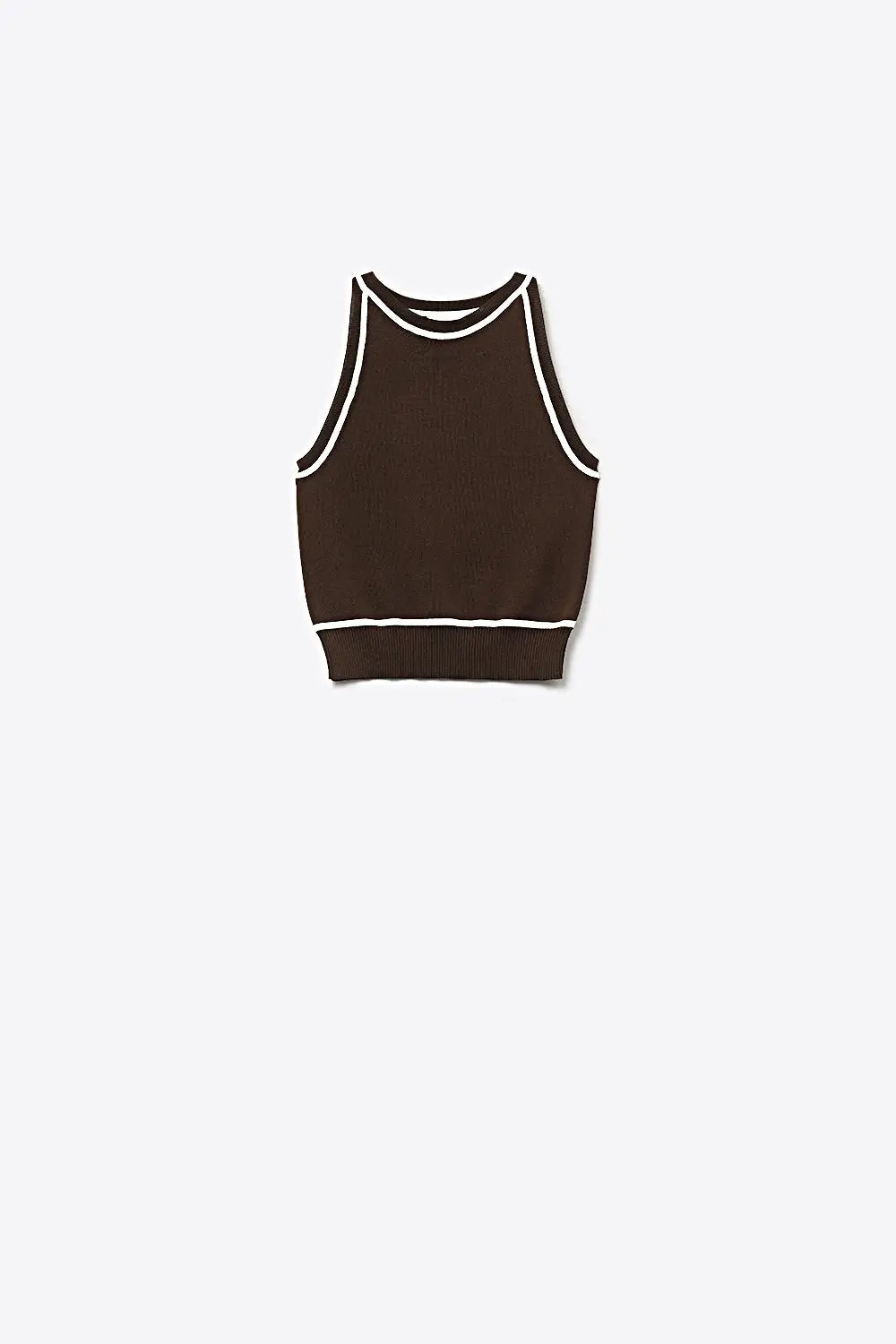 Q2 Sleeveless Knitted top In brown Featuring detail white Lines