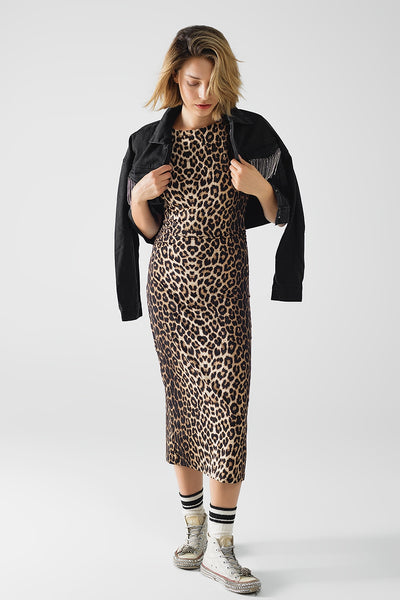 Q2 sleeveless leopard print Spandex dress