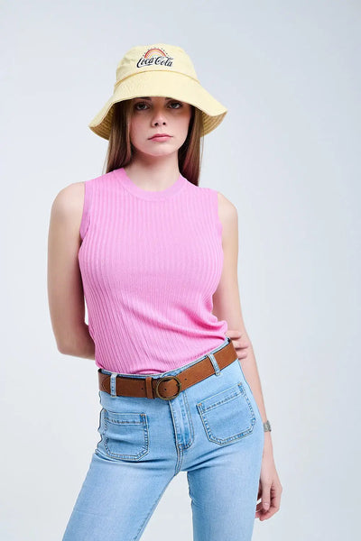 Sleeveless Ribbed knitted Top In Pink - One Size / Pink - Sweaters