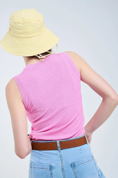 Sleeveless Ribbed knitted Top In Pink - One Size / Pink - Sweaters