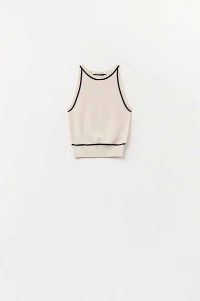 Sleeveless Sweater In Beige Featuring detail Black Lines - One Size / Beige - Sweaters