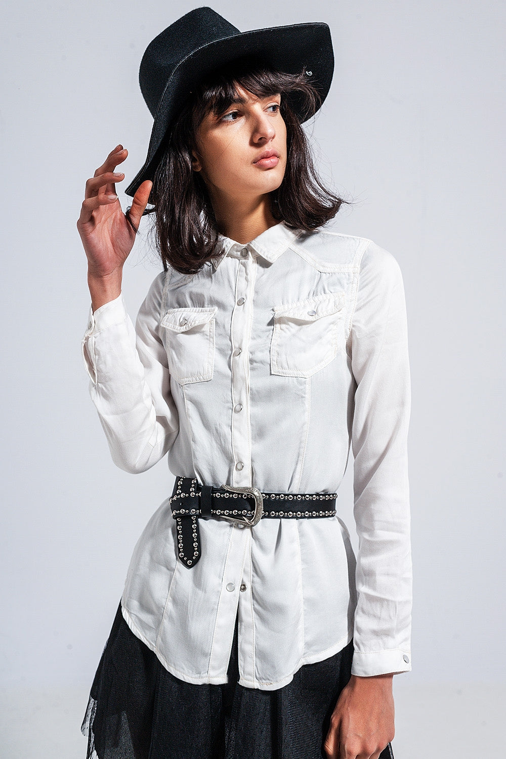 Slim denim shirt in white