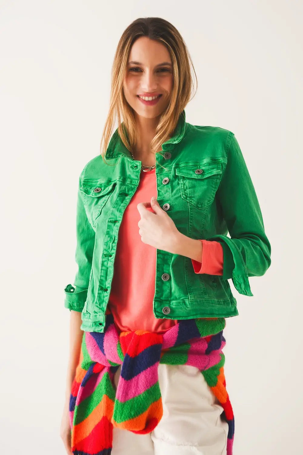 Slim denim trucker jacket in bright green - Coats and Jackets