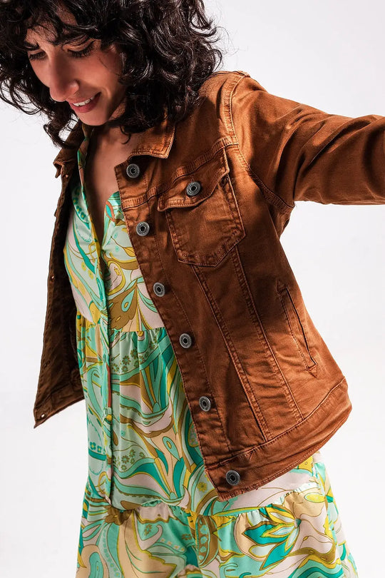 Slim denim trucker jacket in brown - Coats and Jackets