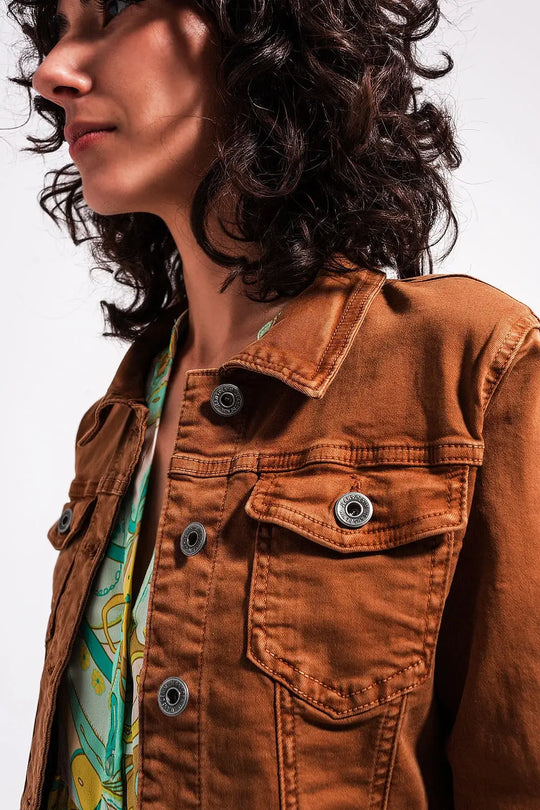 Slim denim trucker jacket in brown - Coats and Jackets