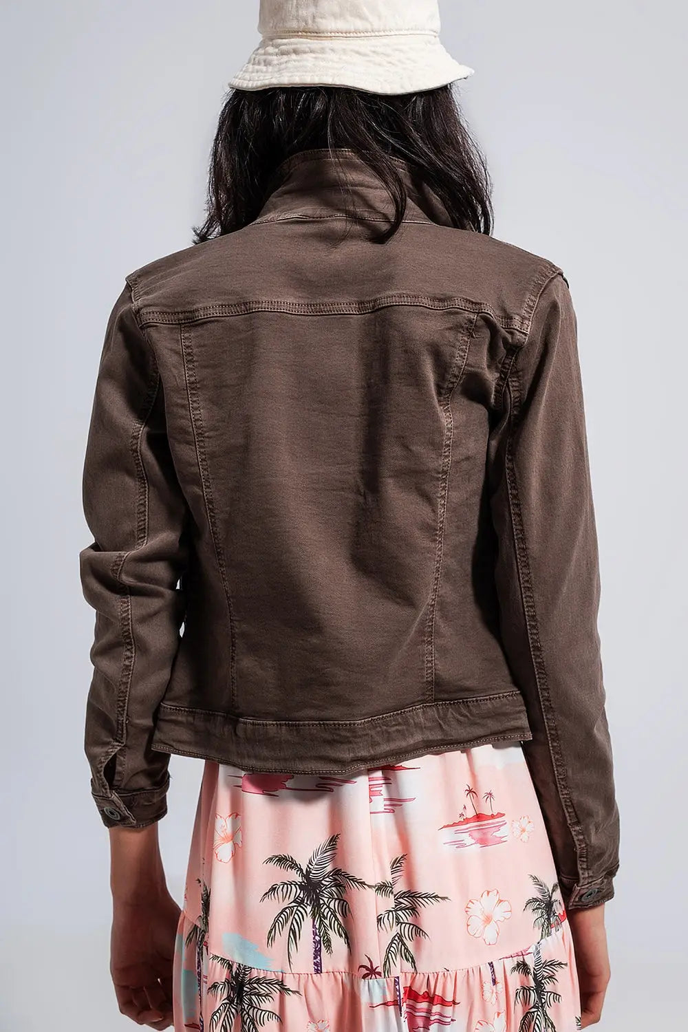 Slim denim trucker jacket in chocolate - Coats and Jackets