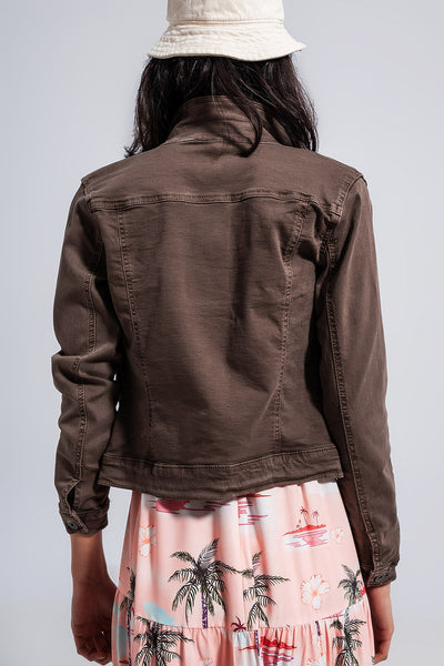 Slim denim trucker jacket in chocolate