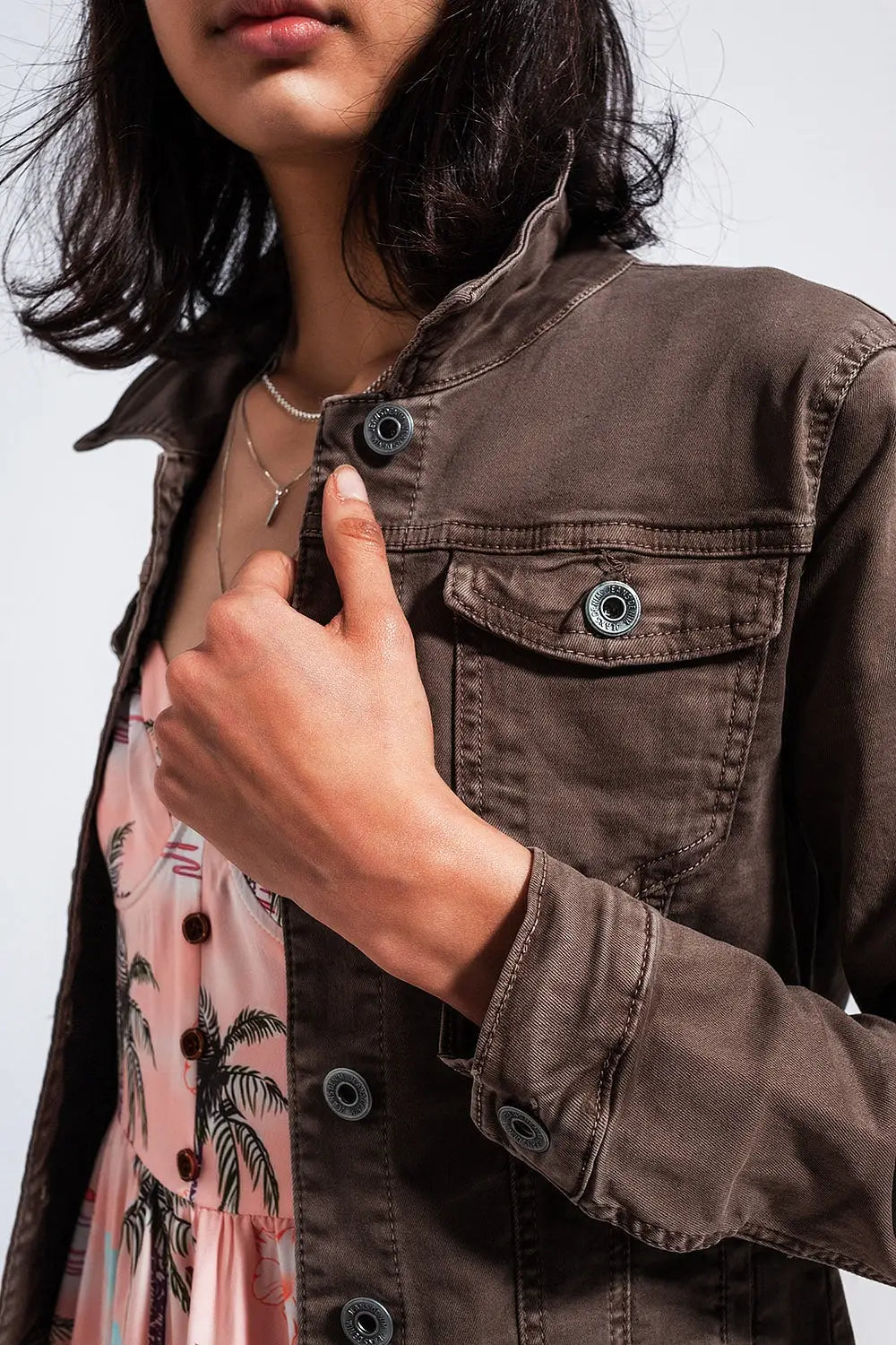Slim denim trucker jacket in chocolate - Coats and Jackets