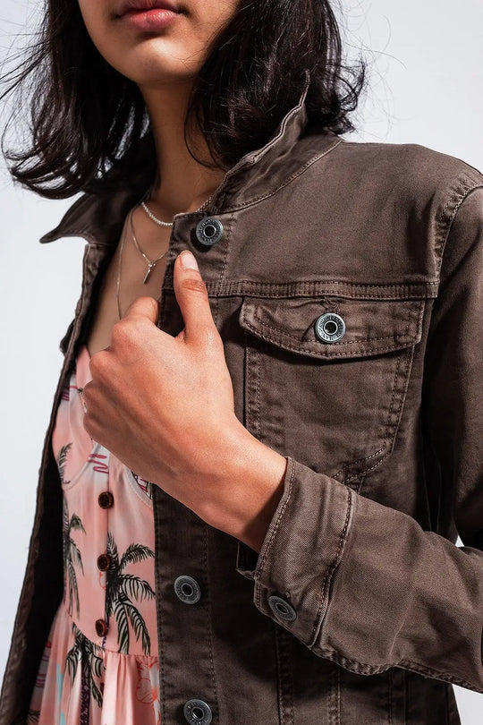 Slim denim trucker jacket in chocolate - Coats and Jackets