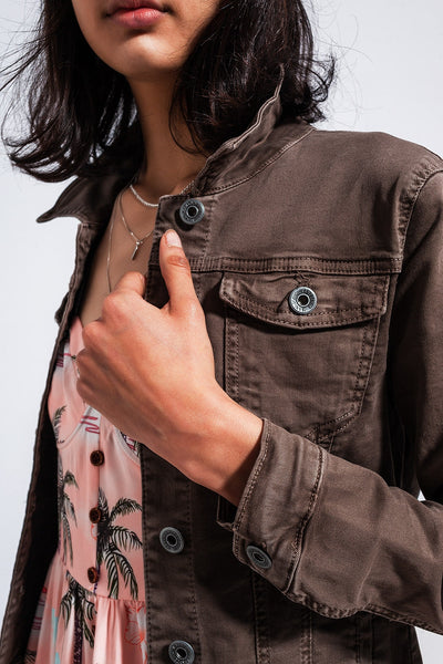 Slim denim trucker jacket in chocolate