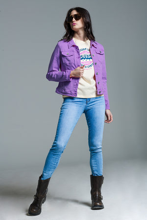 Q2 Slim denim trucker jacket in Lilac