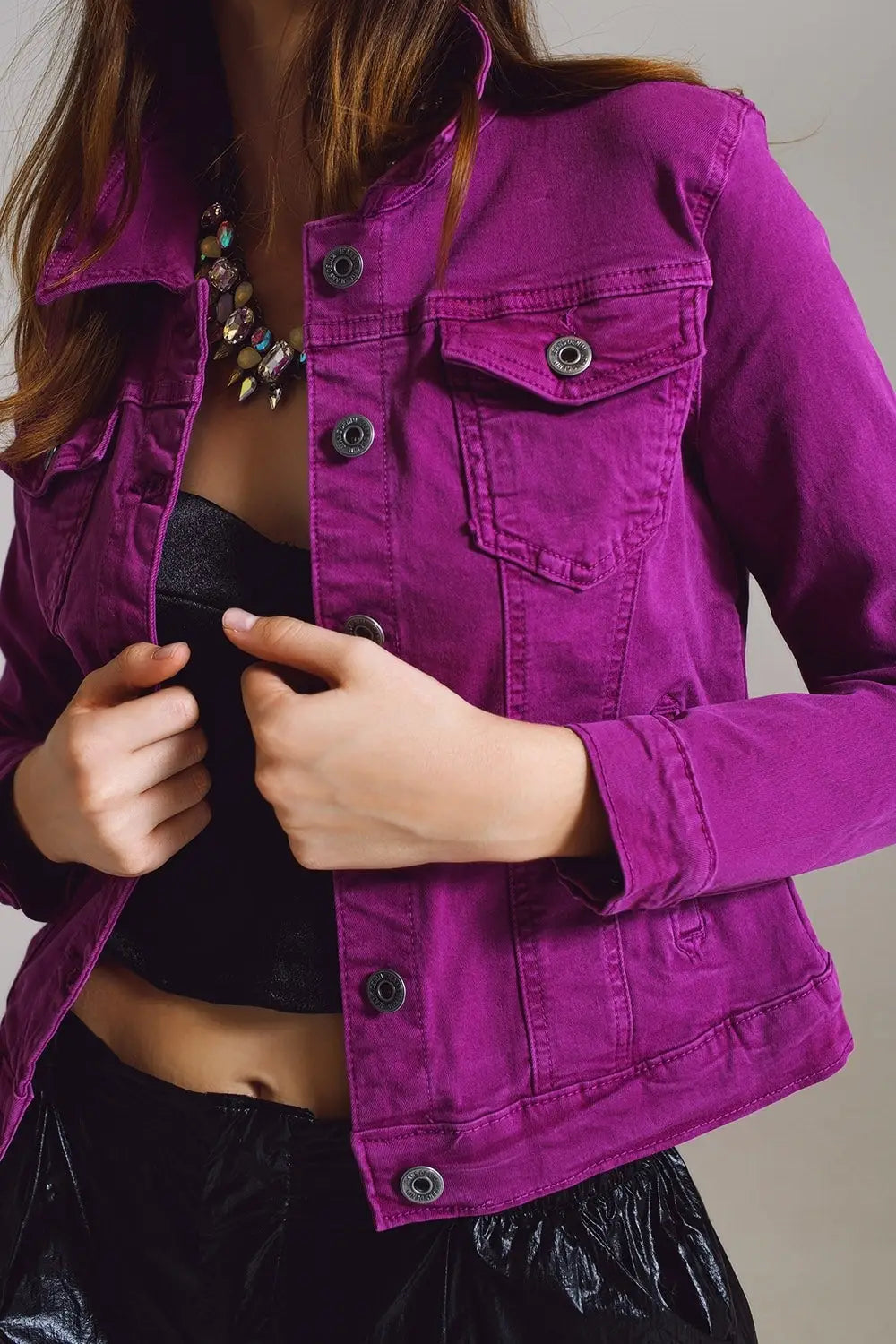 Slim denim trucker jacket in Magenta - Coats and Jackets