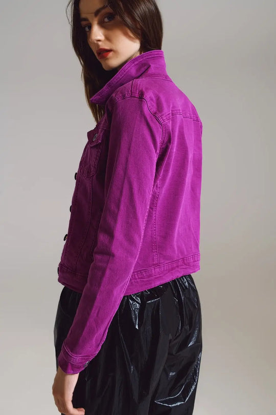 Slim denim trucker jacket in Magenta - Coats and Jackets