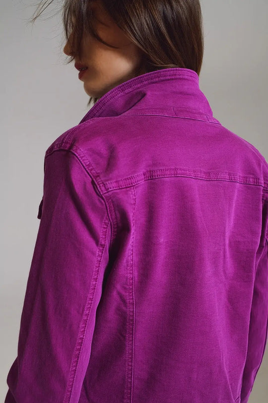 Slim denim trucker jacket in Magenta - Coats and Jackets