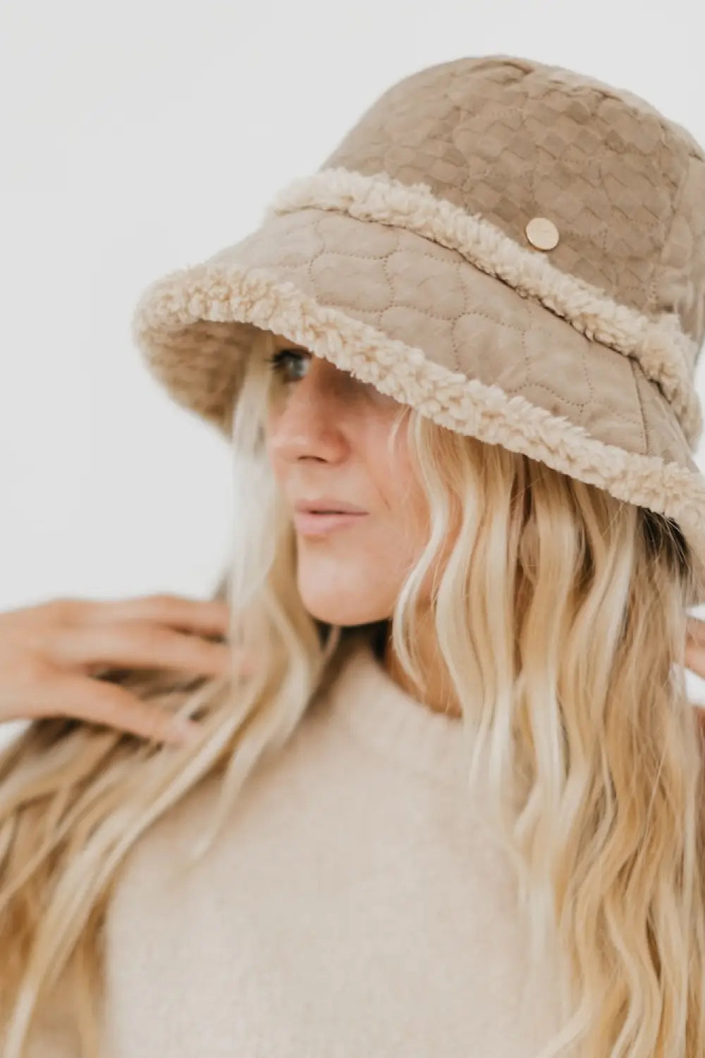 Slope Style Quilted Fur Trim Bucket Hat - Taupe - Bucket Hat
