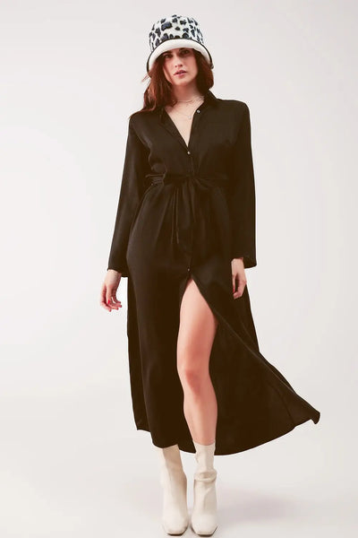 Slouchy plunge shirt maxi dress in black - Dresses