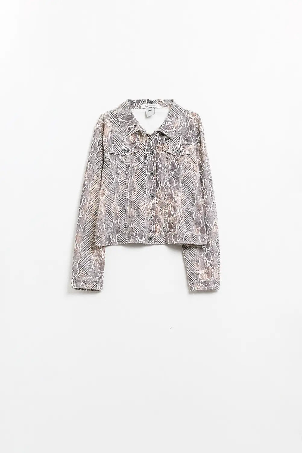 Q2 Snake Print Brown Denim Jacket