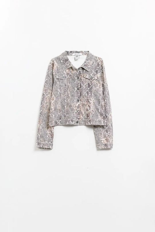 Q2 Snake Print Brown Denim Jacket