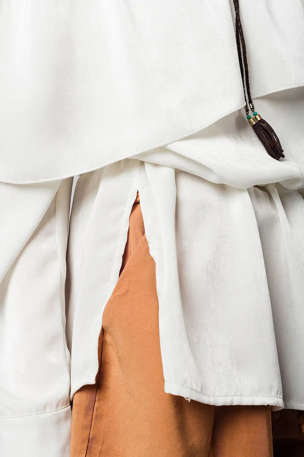 Soft beige blouse with drawstring - Shirts