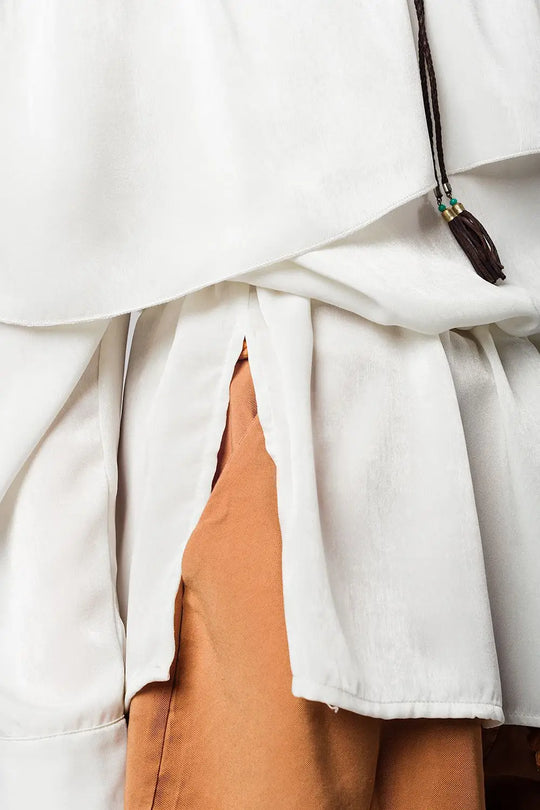 Soft beige blouse with drawstring - Shirts