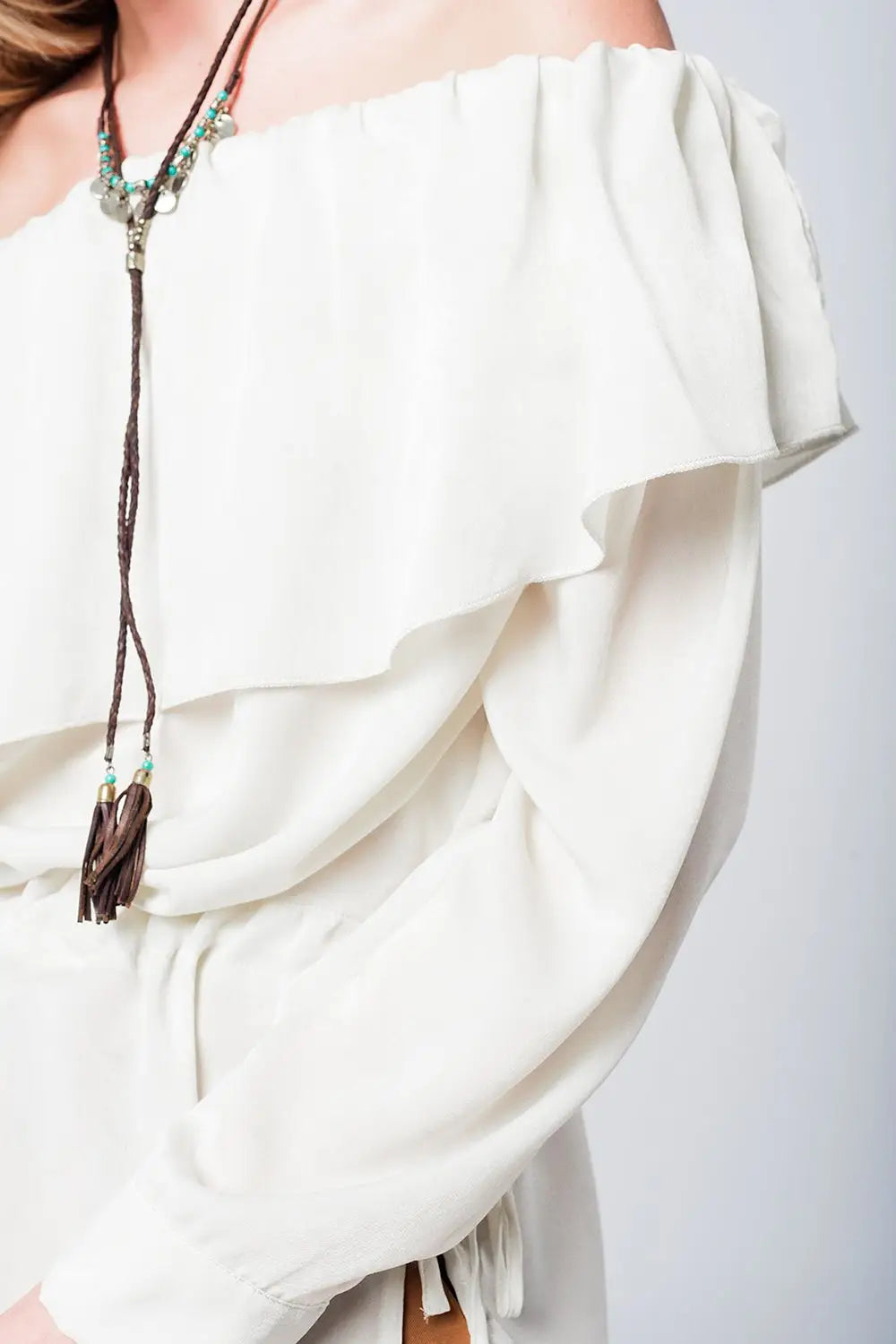 Soft beige blouse with drawstring - Shirts