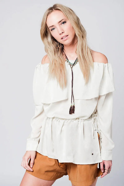 Q2 Soft beige blouse with drawstring