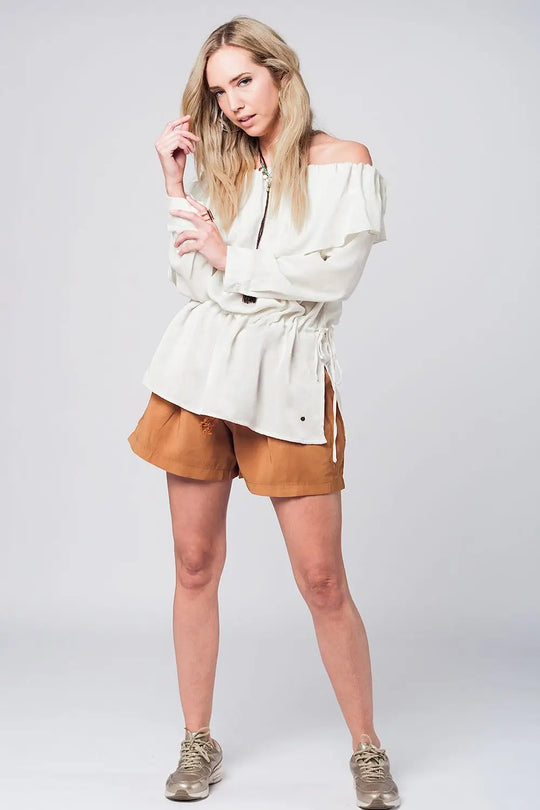 Soft beige blouse with drawstring - Shirts