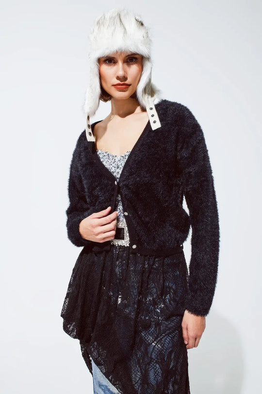 Soft cardigan with deep V neck and gold buttons - Sweaters