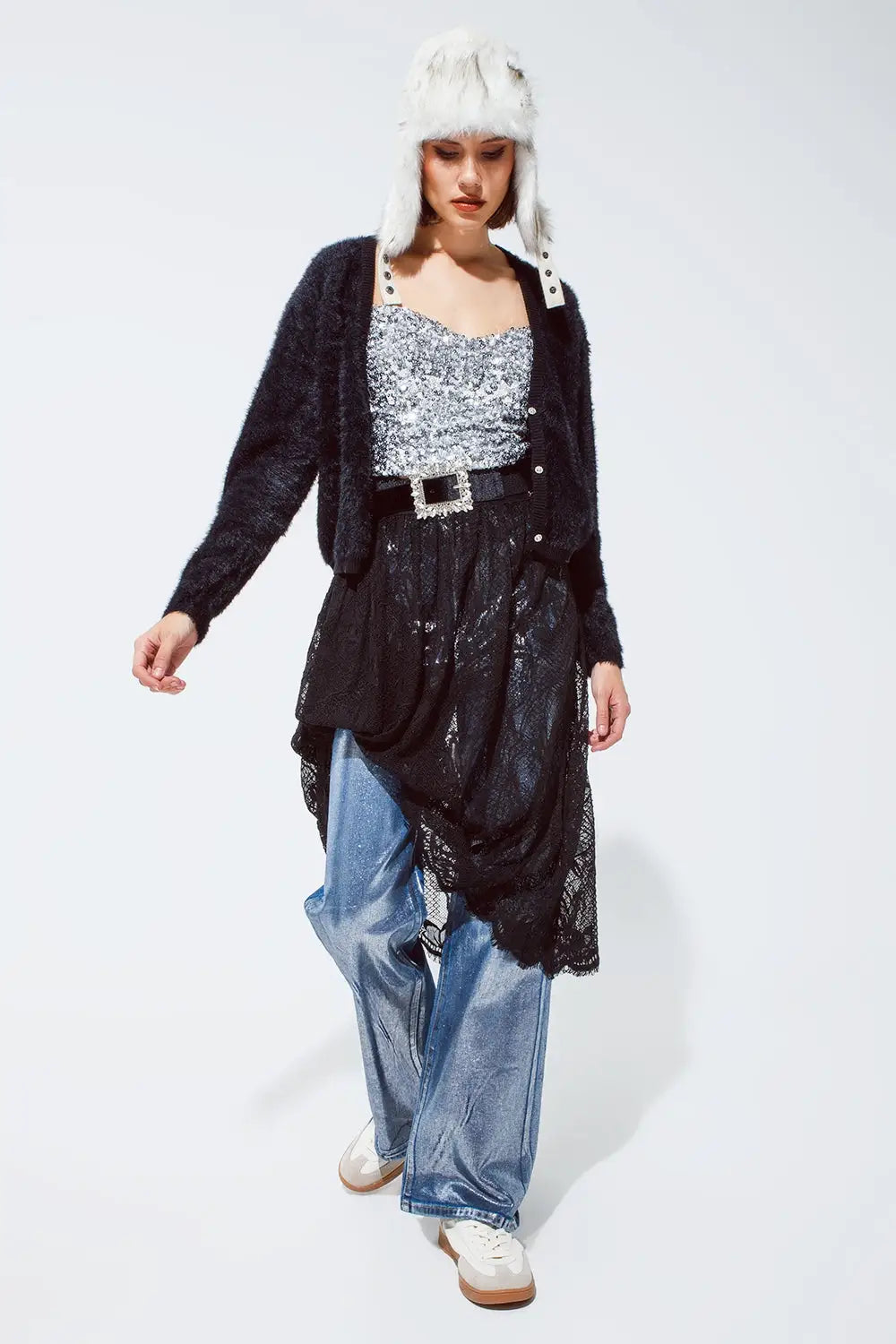 Soft cardigan with deep V neck and gold buttons - Sweaters