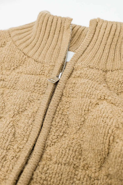 Soft chunky knit bomber jacket in camel color - One Size / Brown - Coats and Jackets