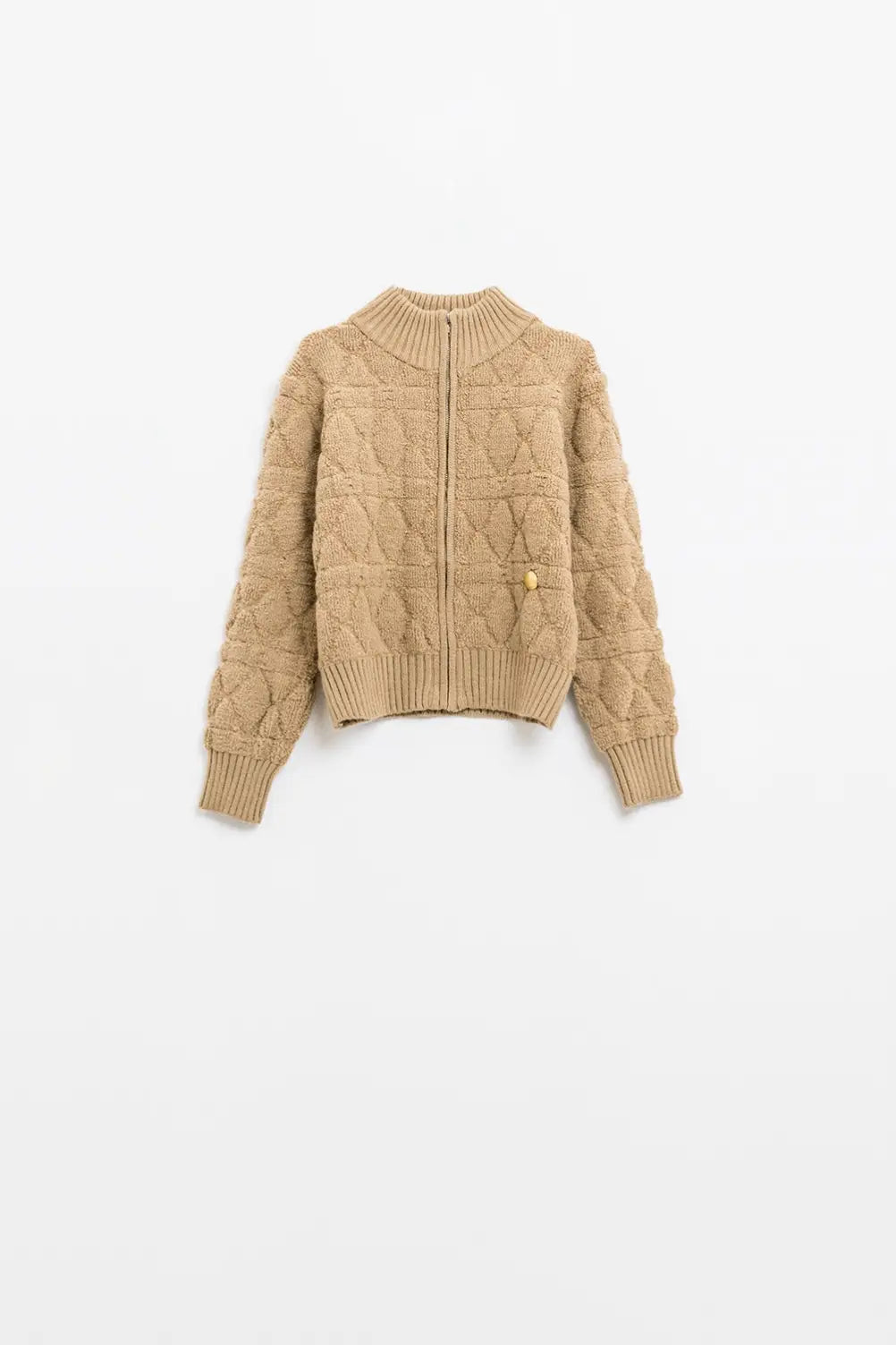 Soft chunky knit bomber jacket in camel color - One Size / Brown - Coats and Jackets