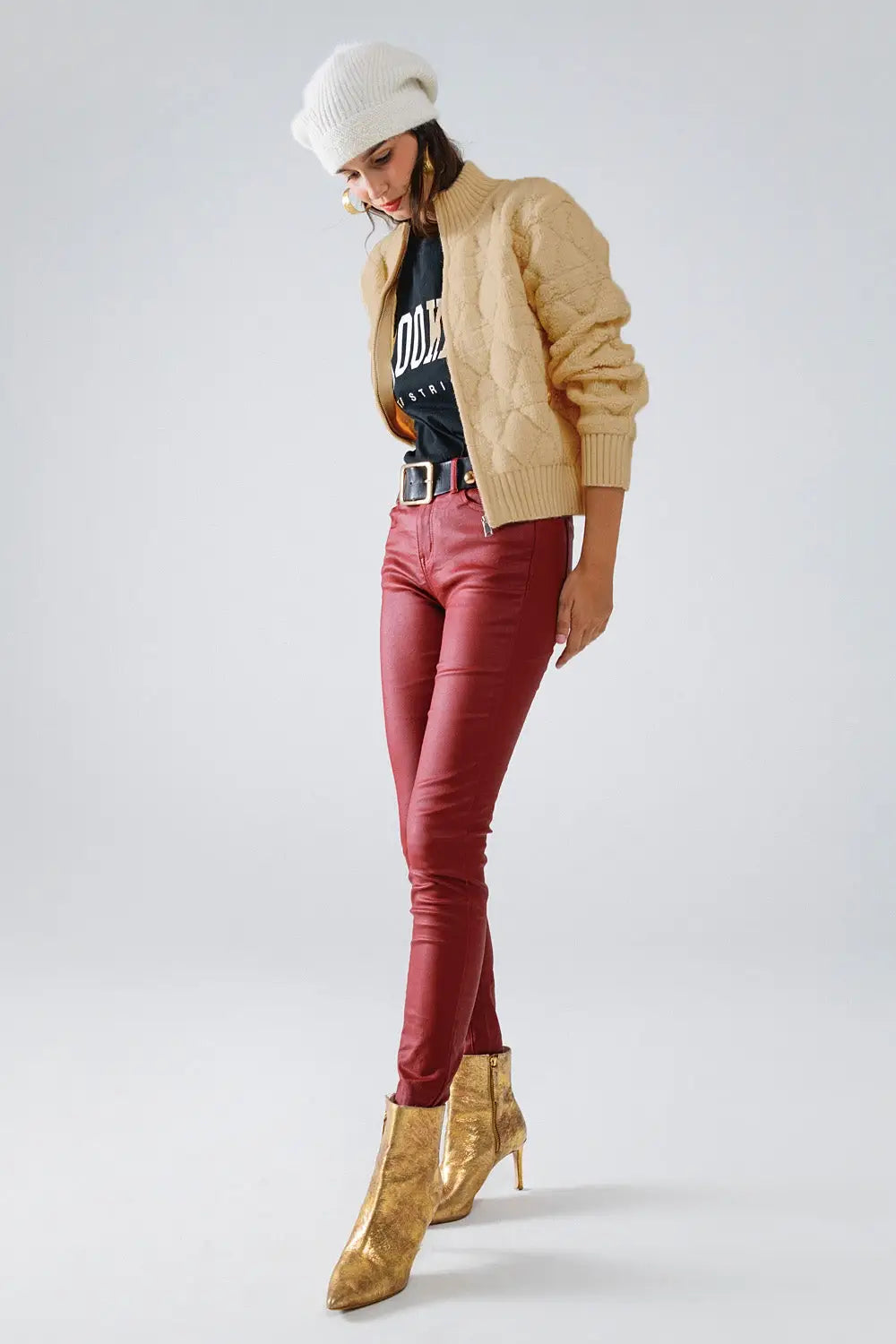 Soft chunky knit bomber jacket in camel color - One Size / Brown - Coats and Jackets