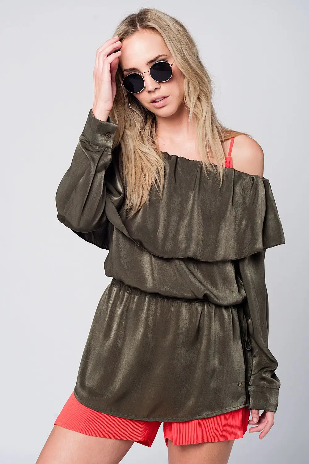 Soft green blouse with drawstring - Shirts