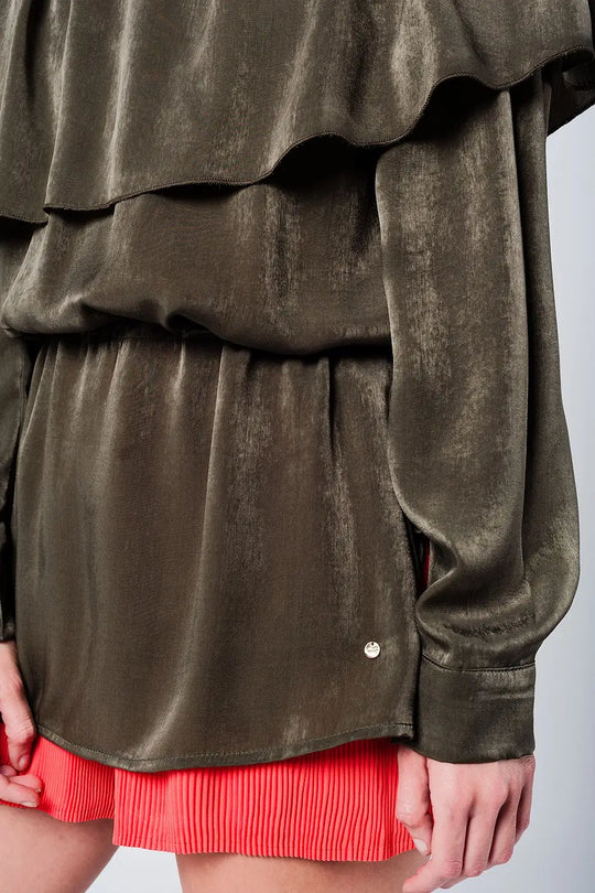 Soft green blouse with drawstring - Shirts