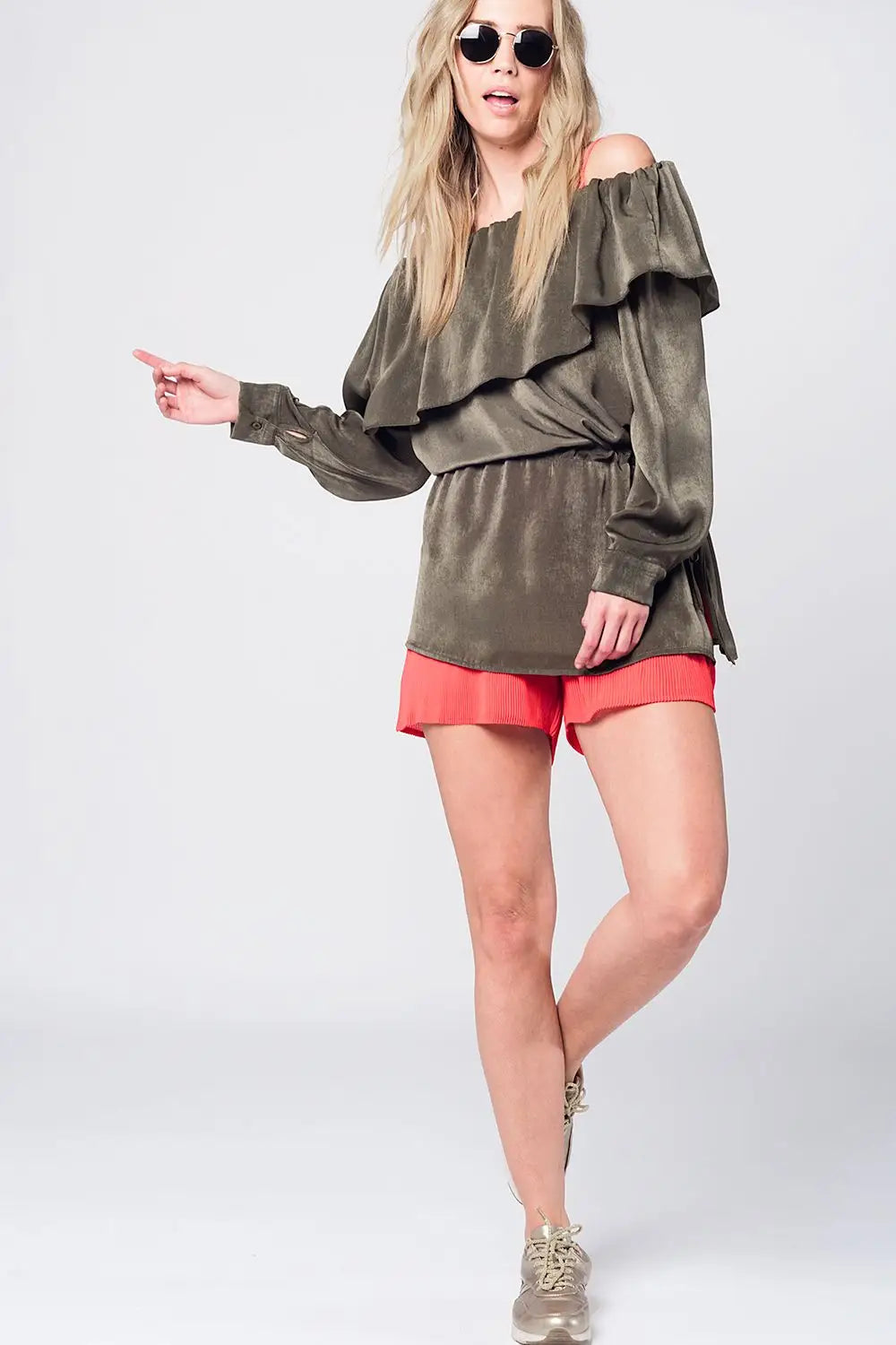 Soft green blouse with drawstring - Shirts