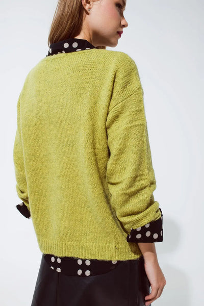 Soft green jumper with V Neck - One Size / Green - Sweaters