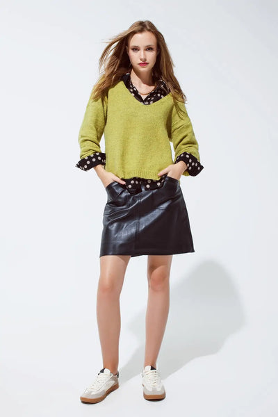 Soft green jumper with V Neck - One Size / Green - Sweaters