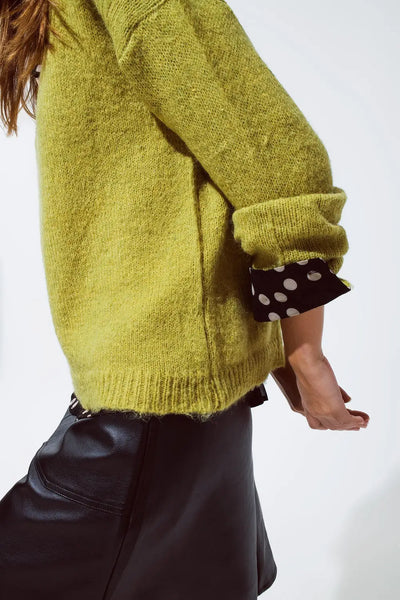 Soft green jumper with V Neck - One Size / Green - Sweaters