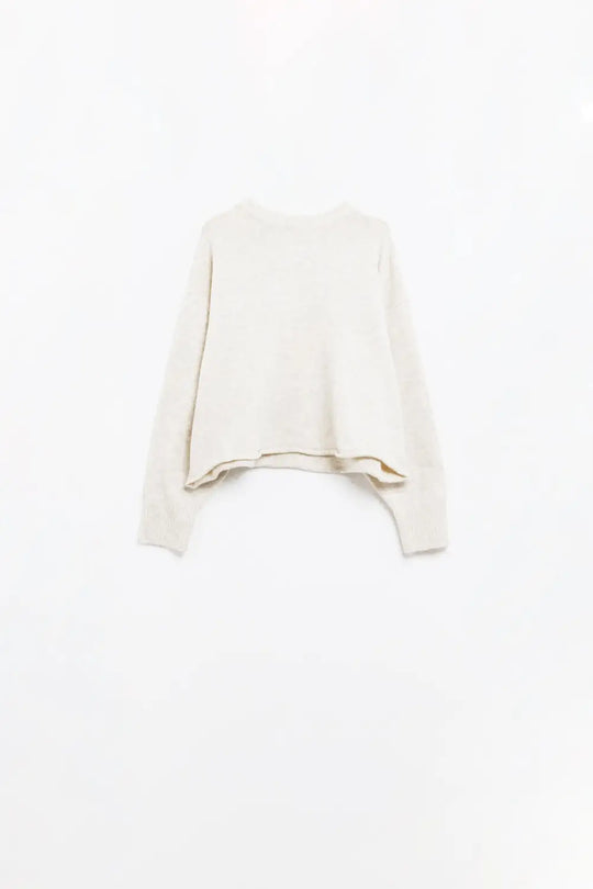 Q2 Soft knit beige jumper with balloon sleeves