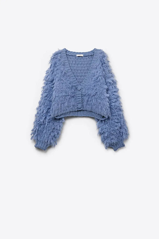 Soft knit cardigan in a chunky shag style in blue - One Size / Blue - Coats and Jackets
