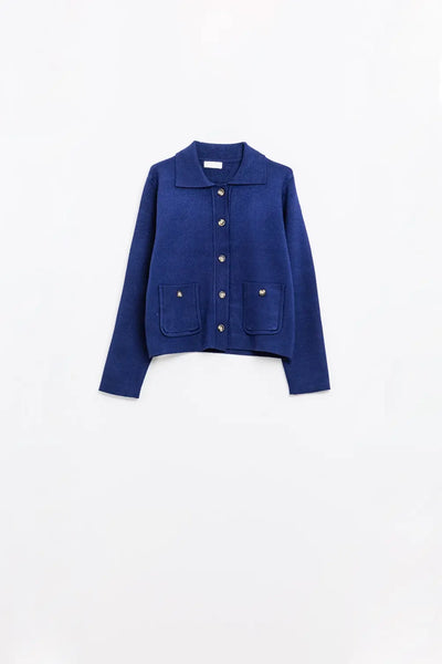 Soft knit cardigan in ink blue with front pockets - Sweaters