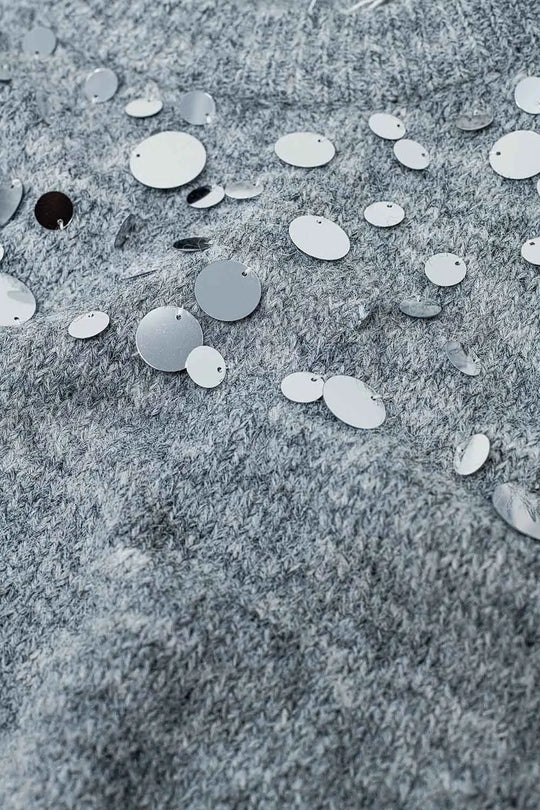 Soft knit grey sweater with large sequin detail - One Size / Grey - Sweaters