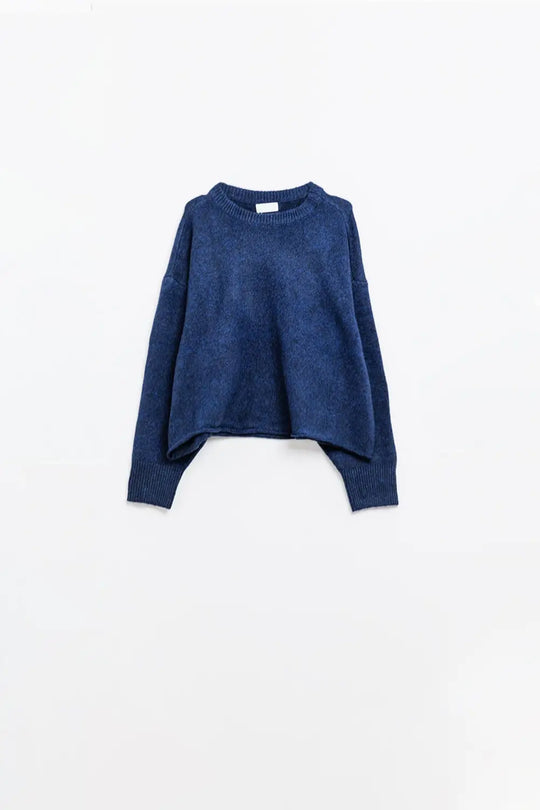 Soft knit navy jumper with balloon sleeves - One Size / Blue - Sweaters